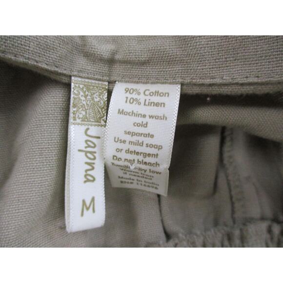Japna Jumpsuit Women Medium Tan Linen Blend Wide Leg Crop Strappy Pockets Retro - Picture 11 of 12